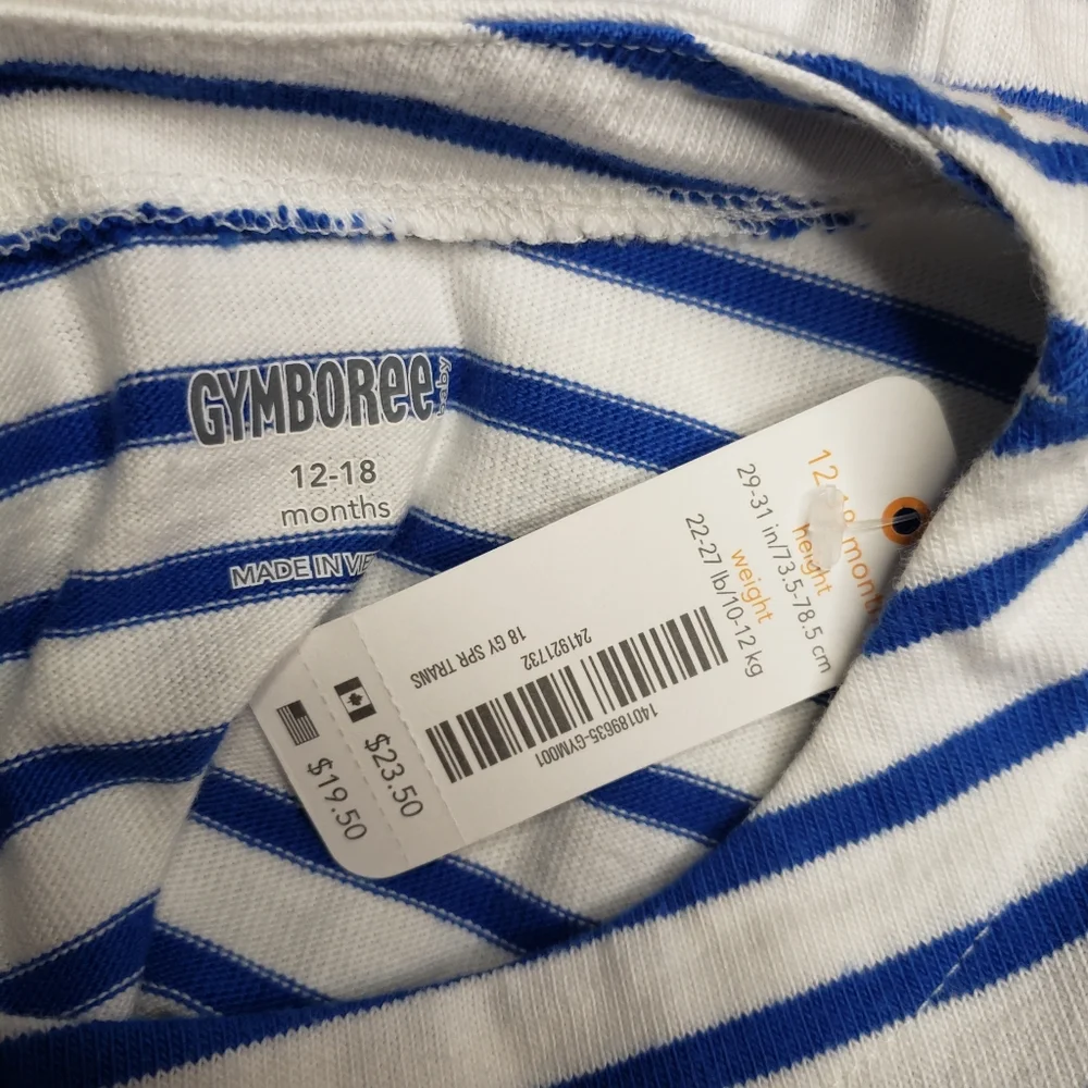 NWT Gymboree 12-18 Monthd Bsby Blue Striped Nautical Ocean Long Sleeve Top